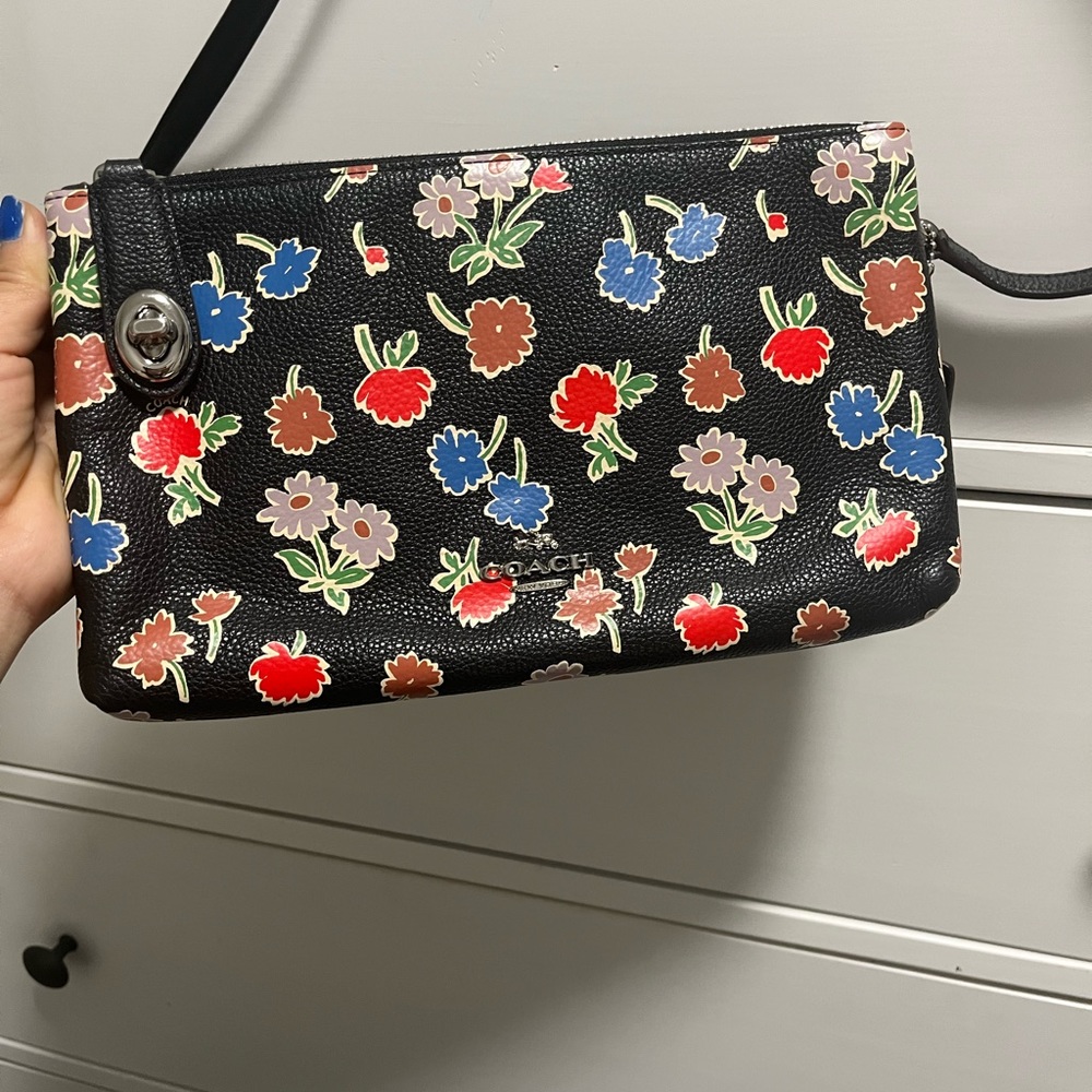 Coach Cross Body Floral Double Zip Purse
